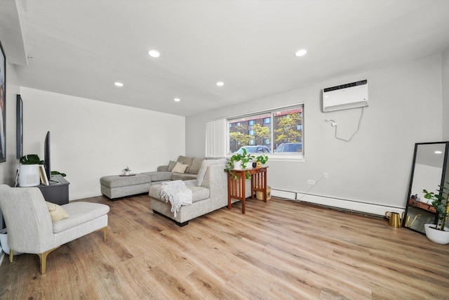 2021 S Wolf Rd Unit 2-118, Hillside, IL 60162 - living room featuring a baseboard heating unit, light wood-type flooring, recessed lighting, and an AC wall unit