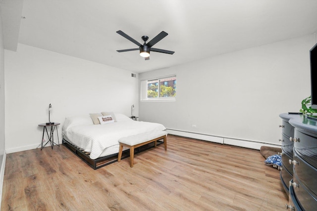2021 S Wolf Rd Unit 2-118, Hillside, IL 60162 - bedroom featuring a baseboard radiator, wood finished floors, and a ceiling fan