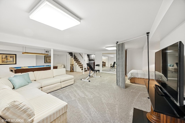 1865 Sunnyside Ave, Westchester, IL 60154 - carpeted living room with stairs and pool table