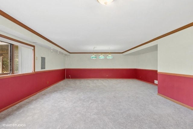 6919 Lexington Ct, Tinley Park, IL 60477 - unfurnished room featuring electric panel, crown molding, and carpet