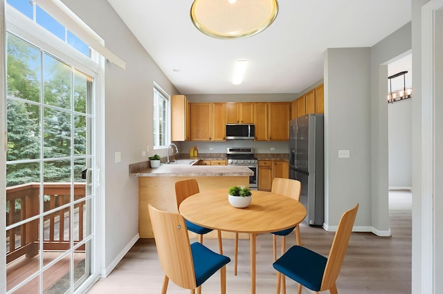 64 Village Station Ln, Grayslake, IL 60030 - kitchen with appliances with stainless steel finishes, light wood-style floors, light countertops, and a peninsula