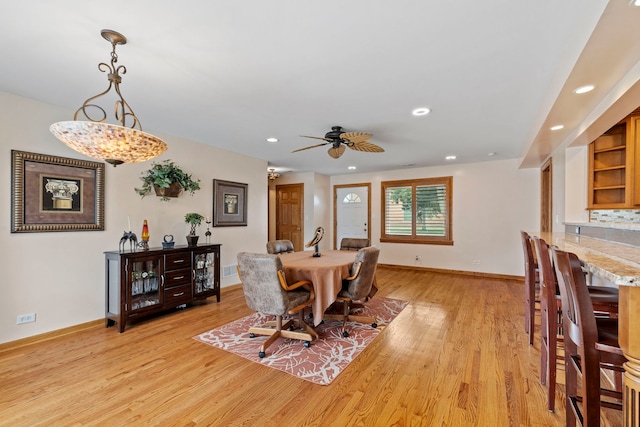 6759 W 91st St, Oak Lawn, IL 60453 - dining space with light wood-style flooring, recessed lighting, and ceiling fan