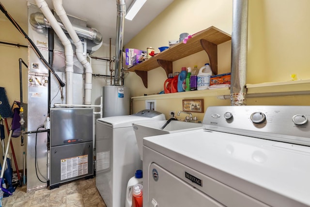 6759 W 91st St, Oak Lawn, IL 60453 - washroom featuring water heater, independent washer and dryer, and stone finish flooring
