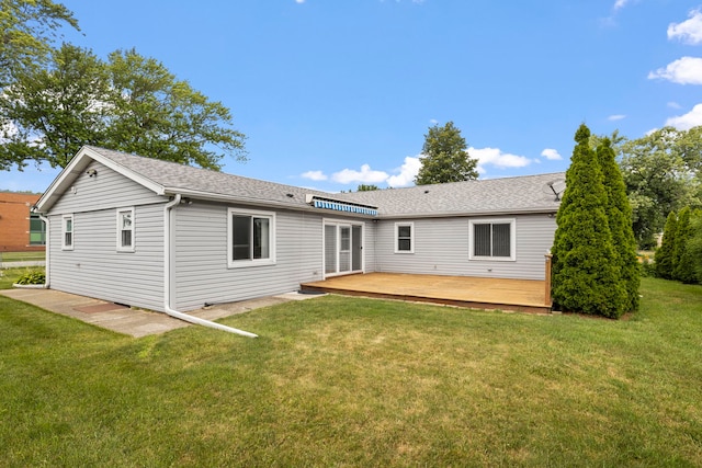 6759 W 91st St, Oak Lawn, IL 60453 - rear view of house featuring a wooden deck, a yard, and roof with shingles