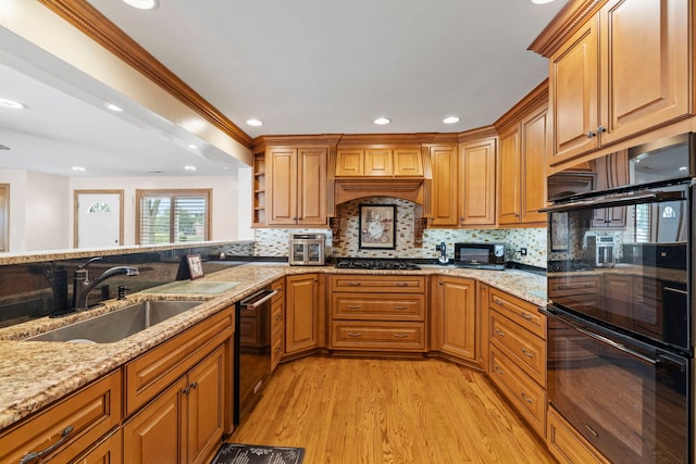 6759 W 91st St, Oak Lawn, IL 60453 - kitchen with light wood-type flooring, dishwashing machine, gas stovetop, light stone counters, and recessed lighting