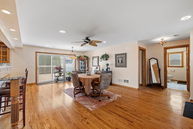 6759 W 91st St, Oak Lawn, IL 60453 - dining space with light wood finished floors, recessed lighting, and a ceiling fan