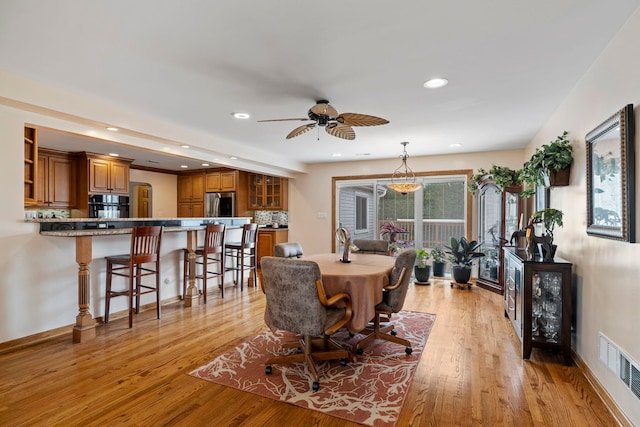6759 W 91st St, Oak Lawn, IL 60453 - dining room with light wood-style floors, recessed lighting, and ceiling fan