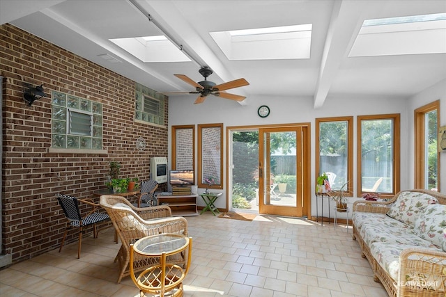 8349 Cristina Ave, Orland Park, IL 60462 - sunroom with a skylight, brick wall, tile patterned flooring, and heating unit