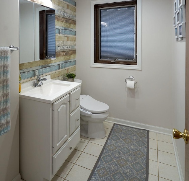913 S See Gwun Ave, Mount Prospect, IL 60056 - bathroom featuring tile patterned flooring, vanity, and wooden walls