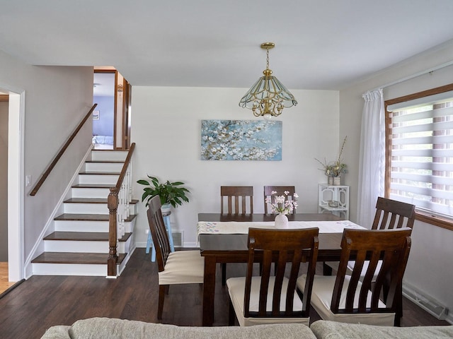913 S See Gwun Ave, Mount Prospect, IL 60056 - dining room with a chandelier, wood finished floors, and stairs