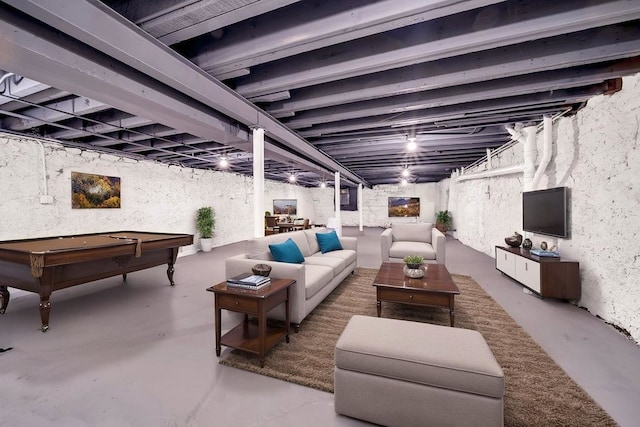 396 E Kensington Ave, Chicago, IL 60628 - living area featuring concrete floors and billiards table