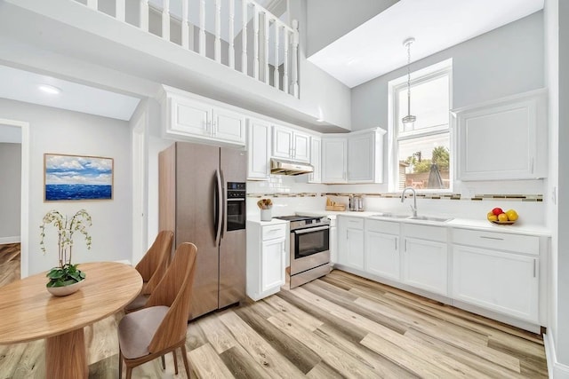 396 E Kensington Ave, Chicago, IL 60628 - kitchen featuring stainless steel appliances, under cabinet range hood, light wood finished floors, tasteful backsplash, and light countertops