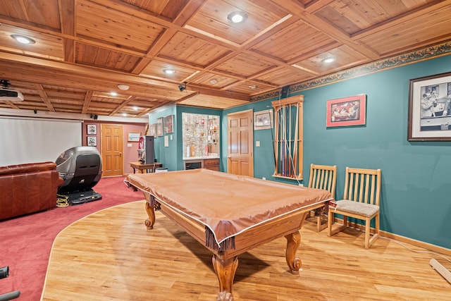 6897 Galena Rd, Bristol, IL 60512 - game room featuring wooden ceiling, wood finished floors, recessed lighting, billiards, and coffered ceiling