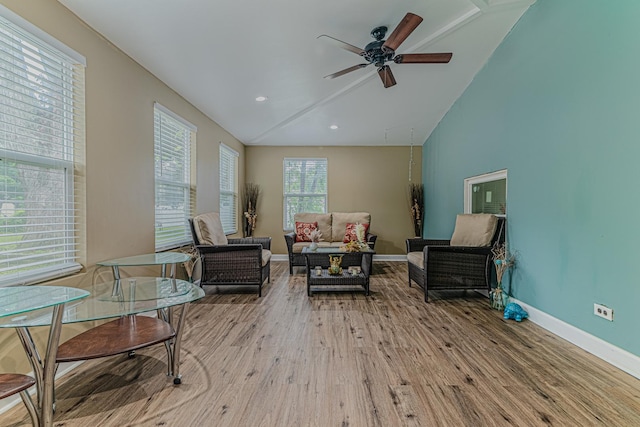 374 Heine Ave, Elgin, IL 60123 - living room with light wood finished floors, vaulted ceiling, ceiling fan, and recessed lighting
