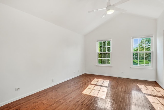 1379 Clavey Ln, Gurnee, IL 60031 - empty room with hardwood / wood-style flooring, ceiling fan, and high vaulted ceiling