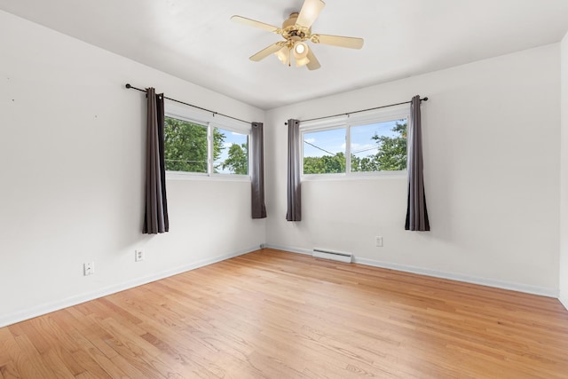 4809 Cayuga Rd, Rockford, IL 61107 - unfurnished room featuring light wood-style floors, a ceiling fan, and baseboard heating