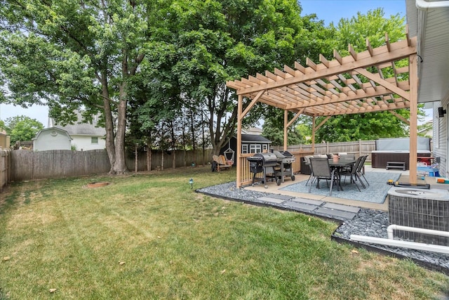1617 Addleman St, Joliet, IL 60431 - fenced backyard with a patio, a storage shed, a pergola, and a hot tub