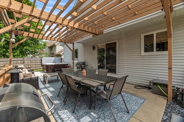 1617 Addleman St, Joliet, IL 60431 - view of patio featuring a hot tub, grilling area, outdoor dining area, and a pergola