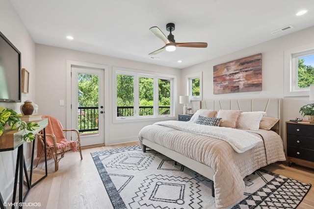 2715 Reese Ave, Evanston, IL 60201 - bedroom with access to exterior, light wood finished floors, a ceiling fan, and recessed lighting