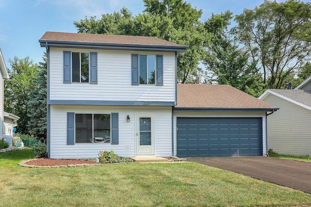 1302 Haverhill Cir, Naperville, IL 60563 - view of front of house with an attached garage, driveway, a front yard, and a shingled roof