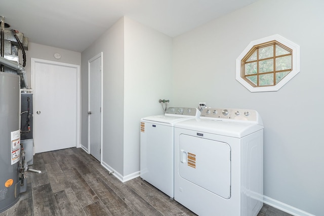 1302 Haverhill Cir, Naperville, IL 60563 - laundry room with washer and dryer, dark wood-type flooring, and gas water heater
