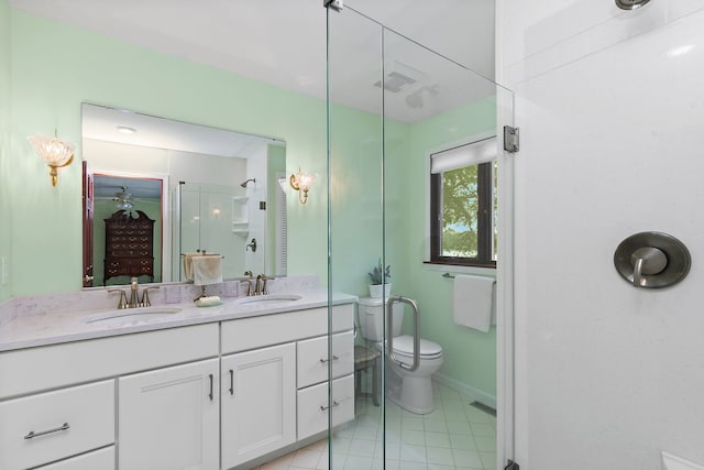 1606 Gregden Shores Dr, Sterling, IL 61081 - full bathroom with an enclosed shower, double vanity, and tile patterned floors