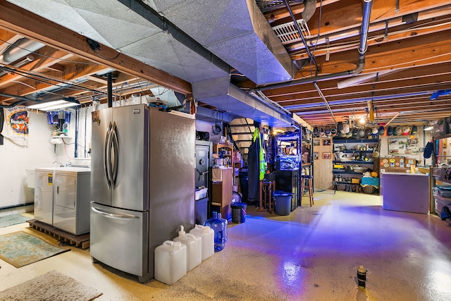 1606 Gregden Shores Dr, Sterling, IL 61081 - unfinished basement featuring freestanding refrigerator and washing machine and dryer