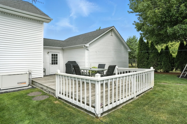 28457 S Yates Ave, Beecher, IL 60401 - rear view of property featuring a shingled roof, a deck, a yard, and outdoor dining space