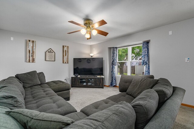 5505 Salma St, Plainfield, IL 60586 - living room featuring light colored carpet and a ceiling fan