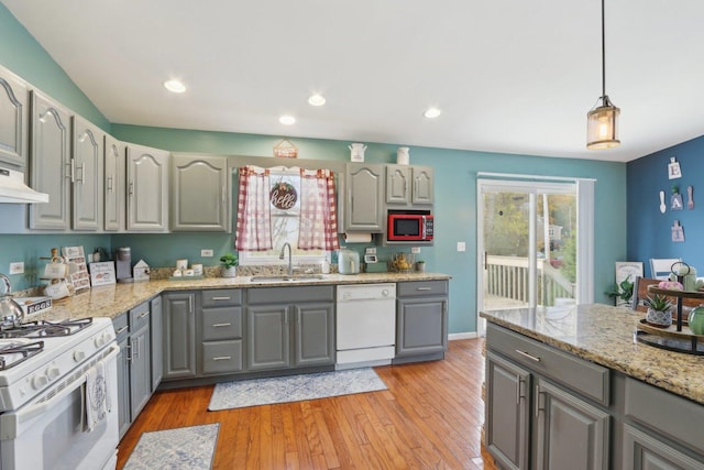 9997 W Paddock Ave, Beach Park, IL 60087 - kitchen with gray cabinetry, white appliances, light wood-style floors, and recessed lighting