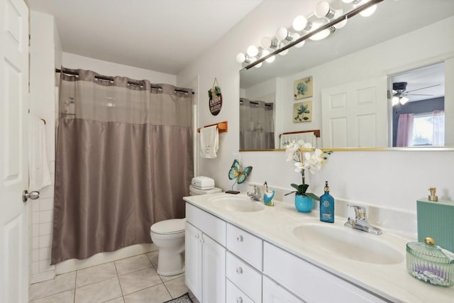9997 W Paddock Ave, Beach Park, IL 60087 - bathroom with tile patterned flooring, double vanity, a ceiling fan, and a shower with curtain