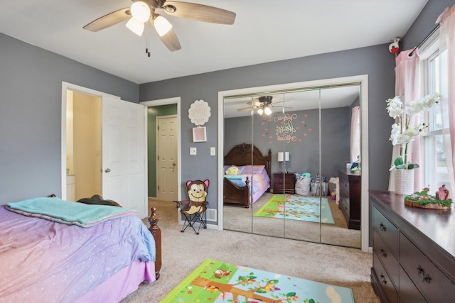 9997 W Paddock Ave, Beach Park, IL 60087 - bedroom with carpet, a closet, and a ceiling fan