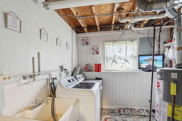 9997 W Paddock Ave, Beach Park, IL 60087 - laundry area with gas water heater, wallpapered walls, and independent washer and dryer
