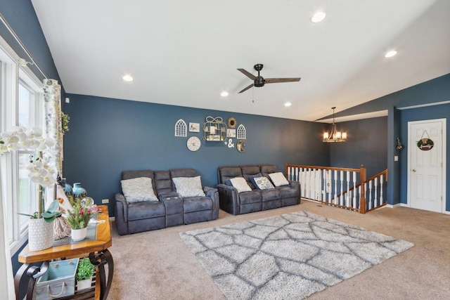 9997 W Paddock Ave, Beach Park, IL 60087 - living area with carpet, a chandelier, lofted ceiling, ceiling fan, and recessed lighting