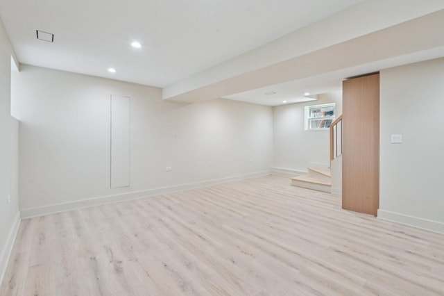 7930 S Kenwood Ave, Chicago, IL 60619 - basement featuring recessed lighting, light wood-type flooring, and stairway