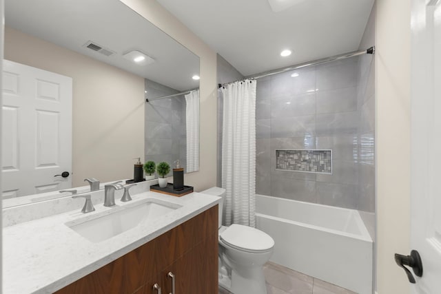 992 Langtry Ct Unit D, Elgin, IL 60120 - bathroom with vanity, shower / bathtub combination with curtain, tile patterned flooring, and recessed lighting