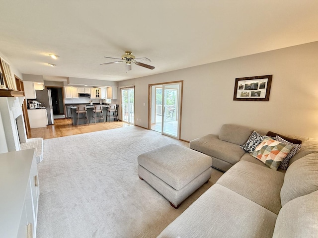 5448 S Branch Ct, Rochelle, IL 61068 - living room featuring a ceiling fan and a fireplace