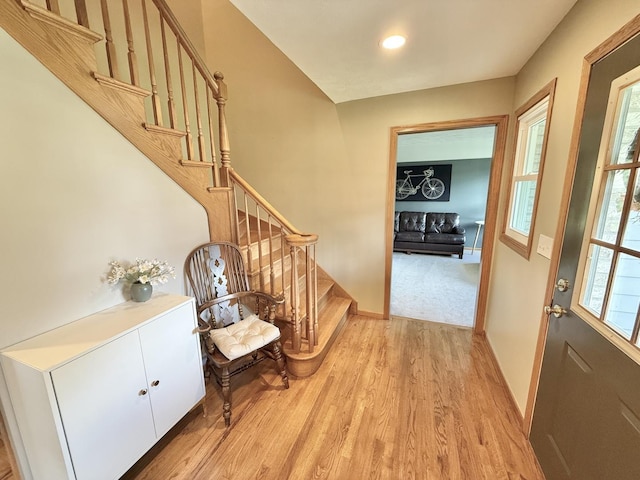5448 S Branch Ct, Rochelle, IL 61068 - entryway featuring stairs, light wood-style flooring, and recessed lighting