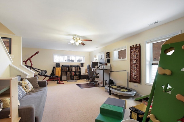 1215 W 33rd St, Chicago, IL 60608 - carpeted living area featuring ceiling fan