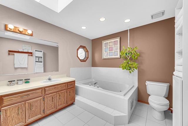 207 Hamilton Ave, Frankfort, IL 60423 - full bath featuring a bath, vanity, a skylight, recessed lighting, and tile patterned flooring