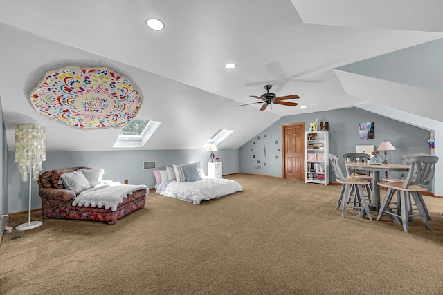 207 Hamilton Ave, Frankfort, IL 60423 - carpeted bedroom featuring a skylight, lofted ceiling, a ceiling fan, and recessed lighting