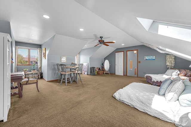 207 Hamilton Ave, Frankfort, IL 60423 - carpeted bedroom featuring lofted ceiling, a skylight, recessed lighting, and a ceiling fan