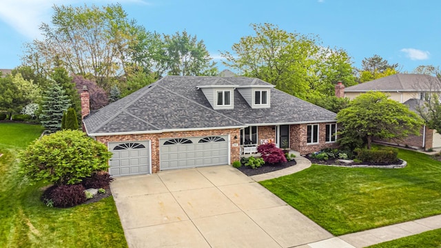 207 Hamilton Ave, Frankfort, IL 60423 - view of front of property featuring brick siding, an attached garage, a front lawn, driveway, and a shingled roof