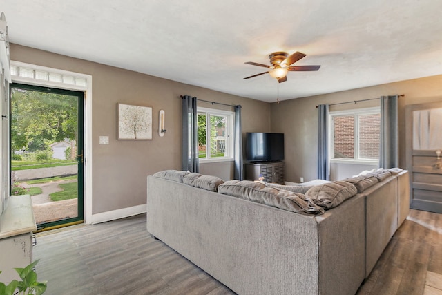 911 N 9th St, Dekalb, IL 60115 - living area featuring ceiling fan and wood finished floors