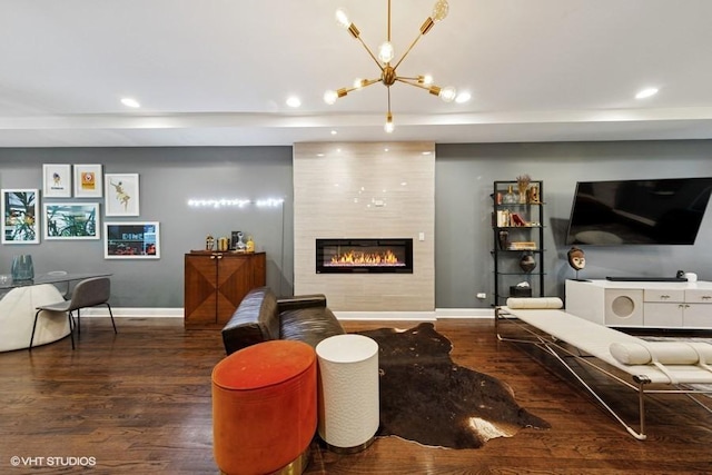 4229 S Prairie Ave, Chicago, IL 60653 - living area with wood finished floors, recessed lighting, a fireplace, and a chandelier