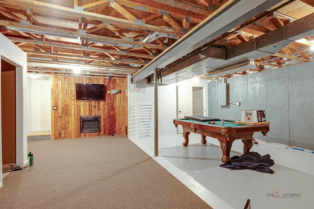 1021 Autumn Dr, Antioch, IL 60002 - unfinished basement featuring pool table and a fireplace