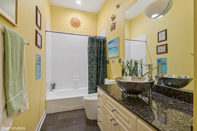 2848 N Burling St Unit 1, Chicago, IL 60657 - full bathroom featuring vanity, granite floors, shower / tub combo with curtain, and recessed lighting