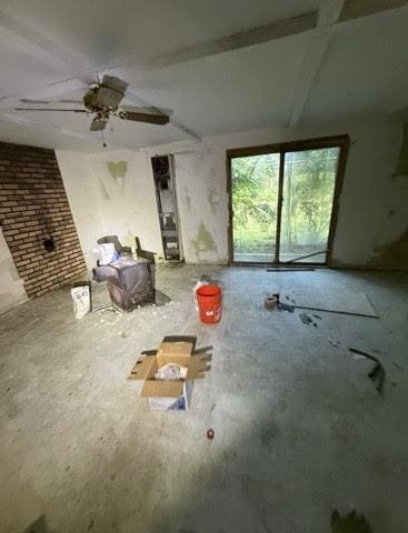 4501 180th St, Country Club Hills, IL 60478 - unfurnished living room with ceiling fan and beamed ceiling