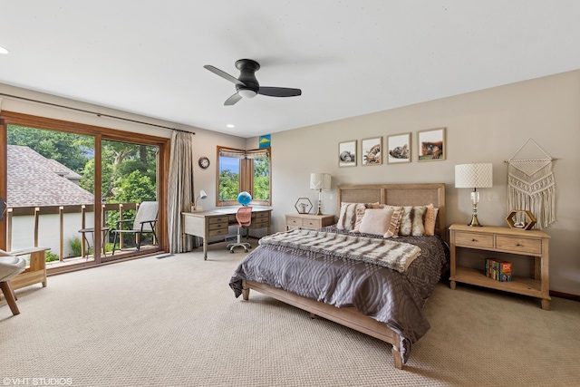 11522 Ridgewood Ln, Burr Ridge, IL 60527 - bedroom with carpet flooring, an office area, access to exterior, ceiling fan, and recessed lighting