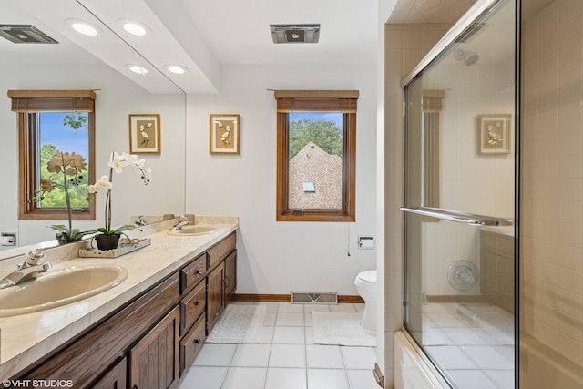 11522 Ridgewood Ln, Burr Ridge, IL 60527 - full bath with recessed lighting, double vanity, tile patterned floors, and enclosed tub / shower combo